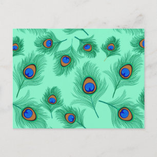Carte Postale Plumes de paon turquoise sur Aqua clair