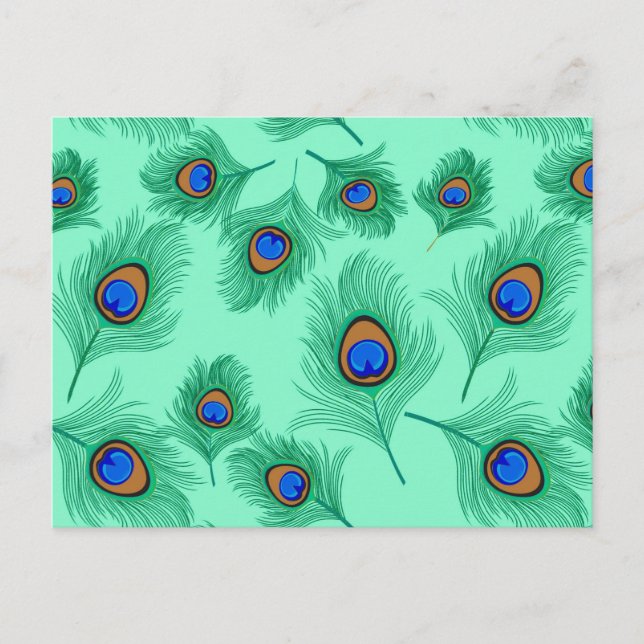 Carte Postale Plumes de paon turquoise sur Aqua clair (Devant)