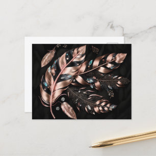 Carte Postale Plumes décoratives roses et noires avec cristaux