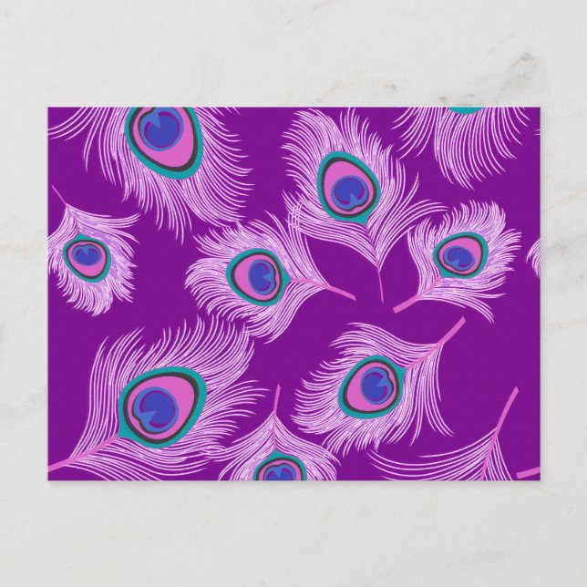 Carte Postale Plumes d'orchidée Peacock sur Amethyst violet (Devant)