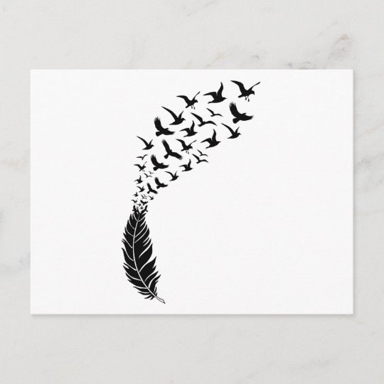 Carte Postale Plumes Noires Avec Oiseaux Volants Zazzle Fr