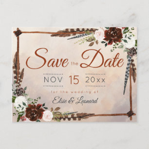 Carte Postale Plumes rustiques de bois et fleurs florales