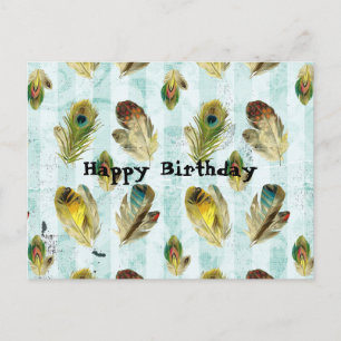 Carte Postale Plumes Vintage Joyeux Anniversaire