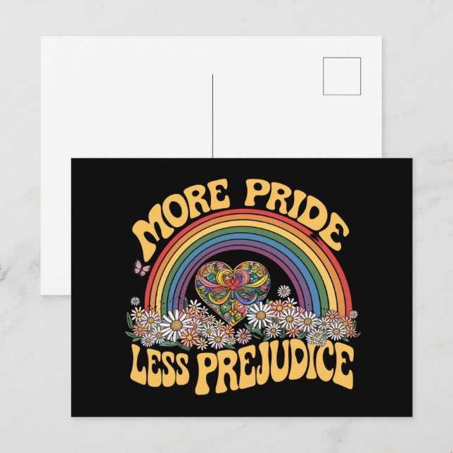 Carte Postale Plus de fierté Moins de préjugé Retro Rainbow Prid (Devant / Derrière)