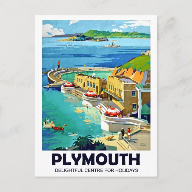 Carte Postale Plymouth, paysage balnéaire, voyage vintage (Devant)