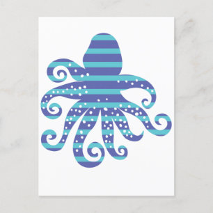 Carte Postale Poctopus à rayures bleues