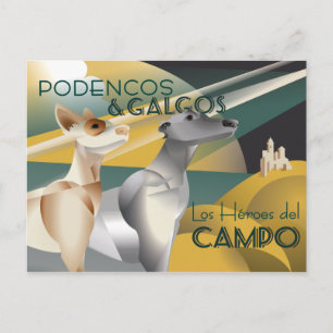 Carte Postale Podenco et Galgo affiche de style Art Déco Vintage