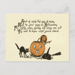 Carte Postale Poème de Citrouille de Chat Noir Sorcière
