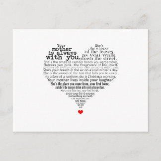 Carte Postale Poème de la fête des mères