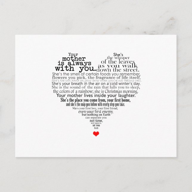 Carte Postale Poème de la fête des mères (Devant)