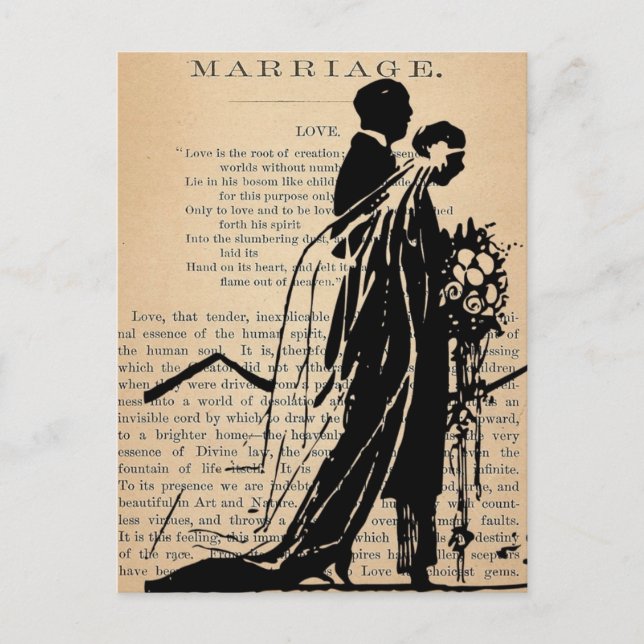 Carte Postale Poème de mariage par Longfellow Bride Groom Silhou (Devant)