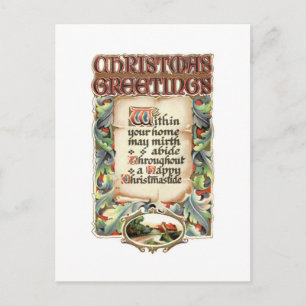 Carte Postale Poème de vœux de Noël en typographie florale vinta