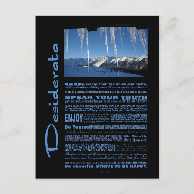 Carte Postale Poème Desiderata Dix Sous Zéro (Devant)