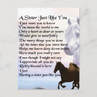 Carte Postale Poème Soeur Cheval