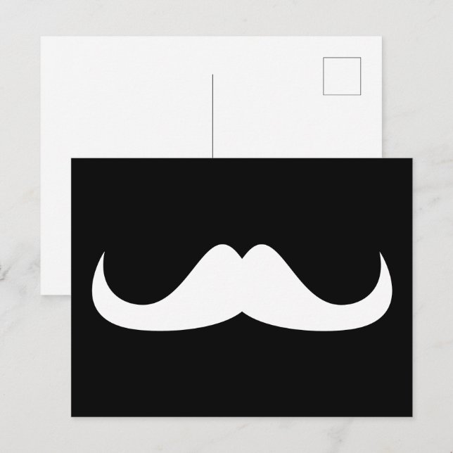 Carte Postale Poignée de moustache blanche Cool sur Noir (Devant / Derrière)