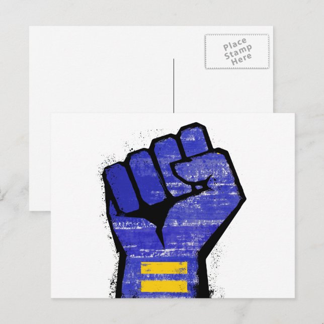Carte Postale Poing de protestation bleu (Devant / Derrière)
