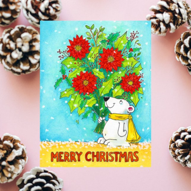 Carte Postale Poinsettia Joyeux Noël Ours (Créateur téléchargé)