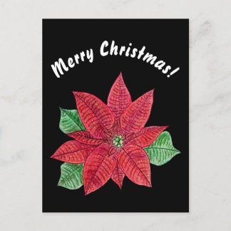 Carte Postale Poinsettia - Merry Christmas Postcard - Black