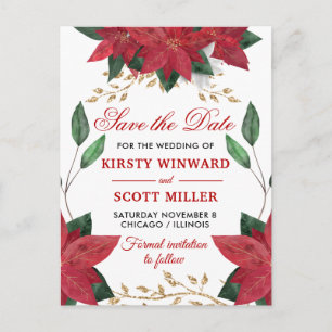 Carte Postale Poinsettia Rouge Aquarelle Faire-Part de Mariage