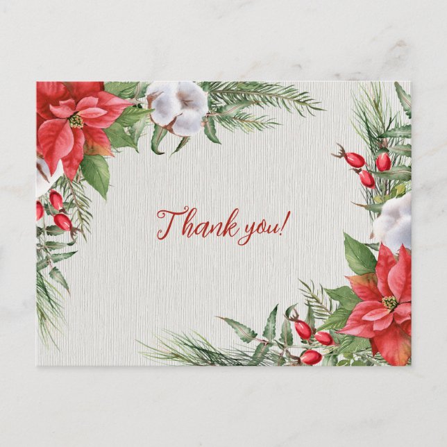 Carte Postale Poinsettia rouge Feuilles vertes Mariage  (Devant)