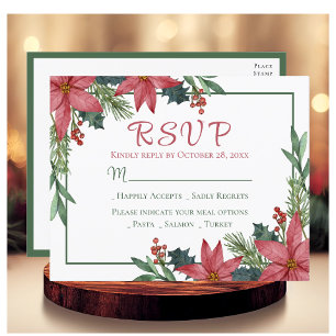 Carte Postale Poinsettia Rouge Noël Floral Mariage RSVP