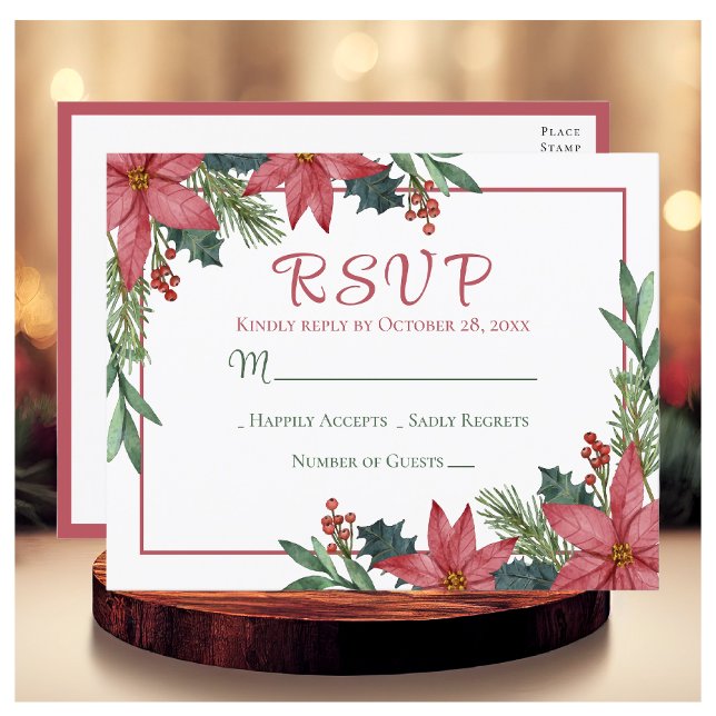 Carte Postale Poinsettia Rouge Noël Floral Mariage RSVP (Créateur téléchargé)