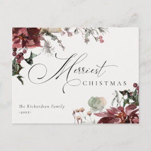 Carte Postale Poinsettia rouge pourpre Floral le plus joli Noël