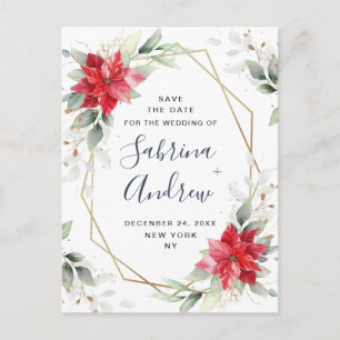 Carte Postale Poinsettia Winter Greenery Wedding Enregistrer la