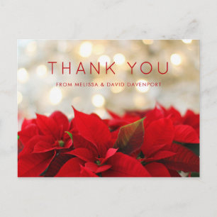 Carte Postale Poinsettias rouges avec des lumières bokeh dorées 