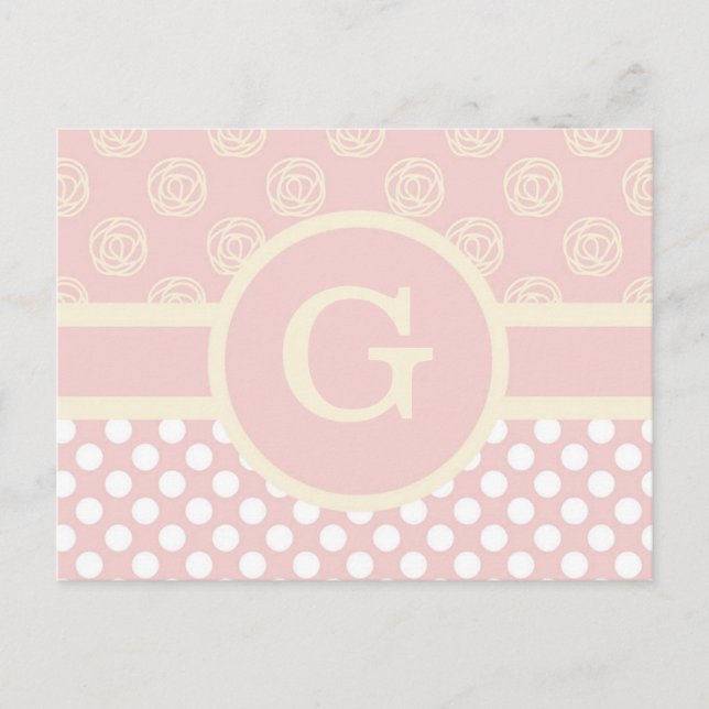 Carte Postale Point Polka monogramme et Rose unique (Devant)