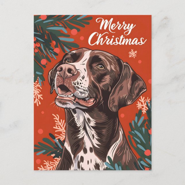 Carte Postale Pointer allemand à poil court Noël  (Devant)