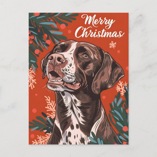 Carte Postale Pointeur allemand de Noël (Devant)