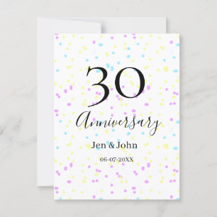 Carte Postale Points bleus roses jaunes 30ème anniversaire nom