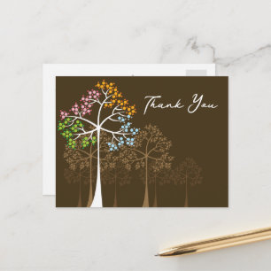 Carte Postale Points colorés Quatre saisons Arbres Mariage Merci