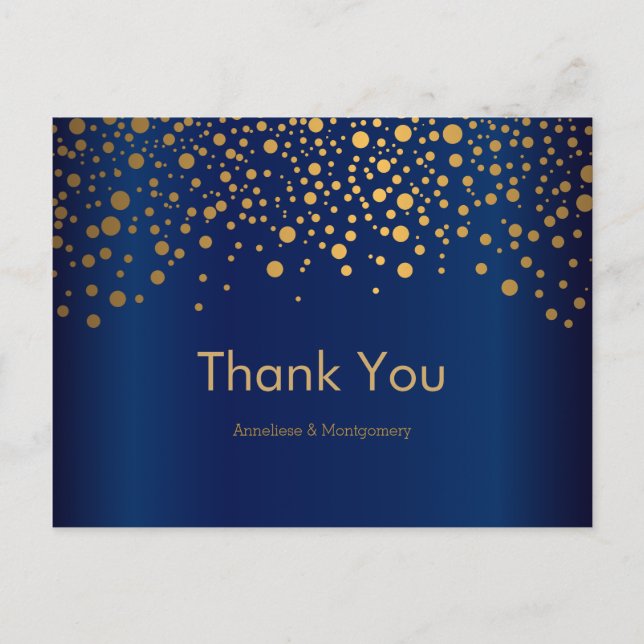 Carte Postale Points de confettis dorés élégants | Bleu marine (Devant)