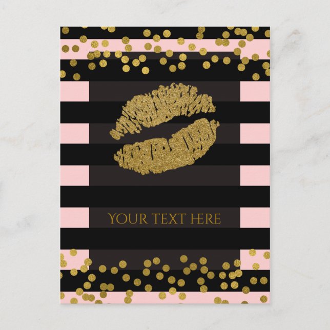 Carte Postale Points Faux Gold Faux Foil Blushing Rose & Black S (Devant)