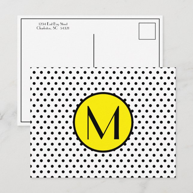 Carte Postale Points noirs et blancs avec monogramme jaune (Devant / Derrière)