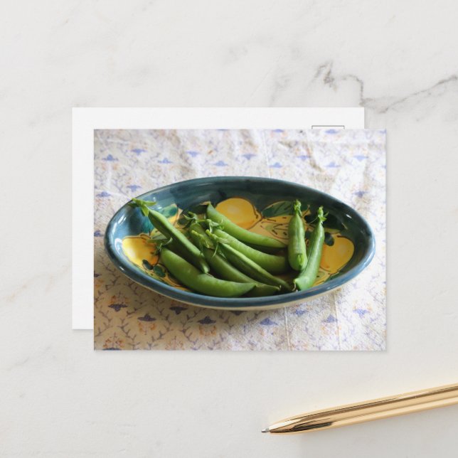 Carte Postale Pois de sucre dans un plat (Devant/Arrière en situation)
