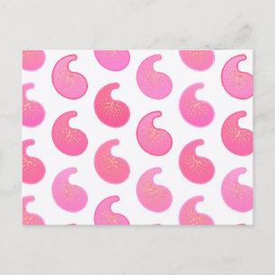 Carte Postale Poisley rose menthe sur fond blanc