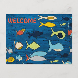 Carte Postale Poisson Abstrait, BIENVENUE, ajouter du texte