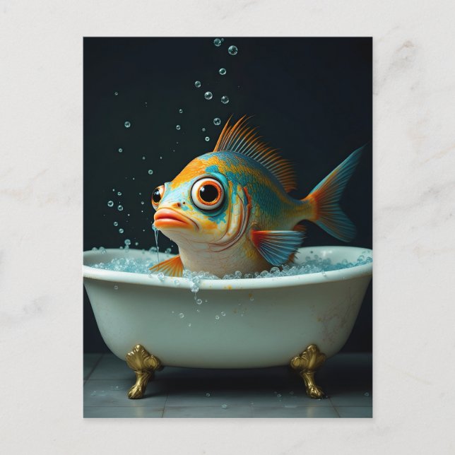 Carte Postale Poisson amusant dans le bain (Devant)