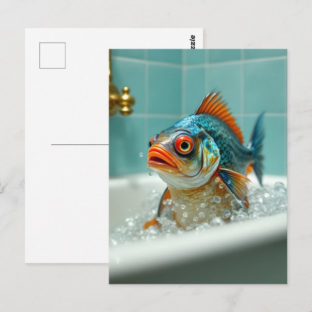 Carte Postale Poisson amusant dans le bain (Devant / Derrière)