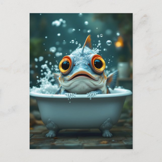 Carte Postale Poisson amusant dans le bain (Devant)