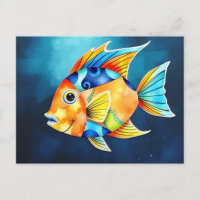 Poisson aquarelle abstrait avec motifs géométrique
