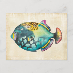 Carte Postale Poisson Aquarium bleu et violet