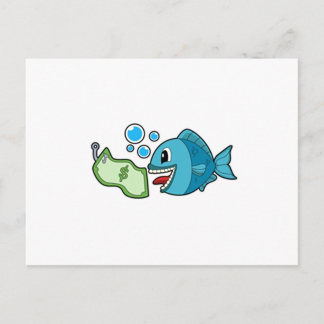 Carte Postale Poisson avec billet de banque (Devant)