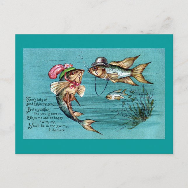 Carte Postale Poisson avec Casquette Vintage (Devant)