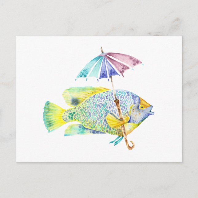 Carte Postale Poisson avec parapluie (Devant)