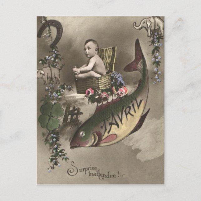 Carte Postale Poisson Baby Four Leaf Clover Poisson d'avril (Devant)
