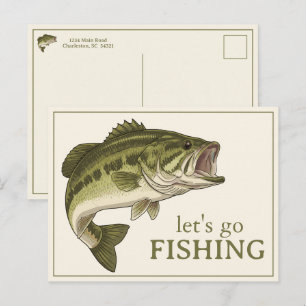 Carte Postale Poisson Bass Allons Pêcher Personnalisé